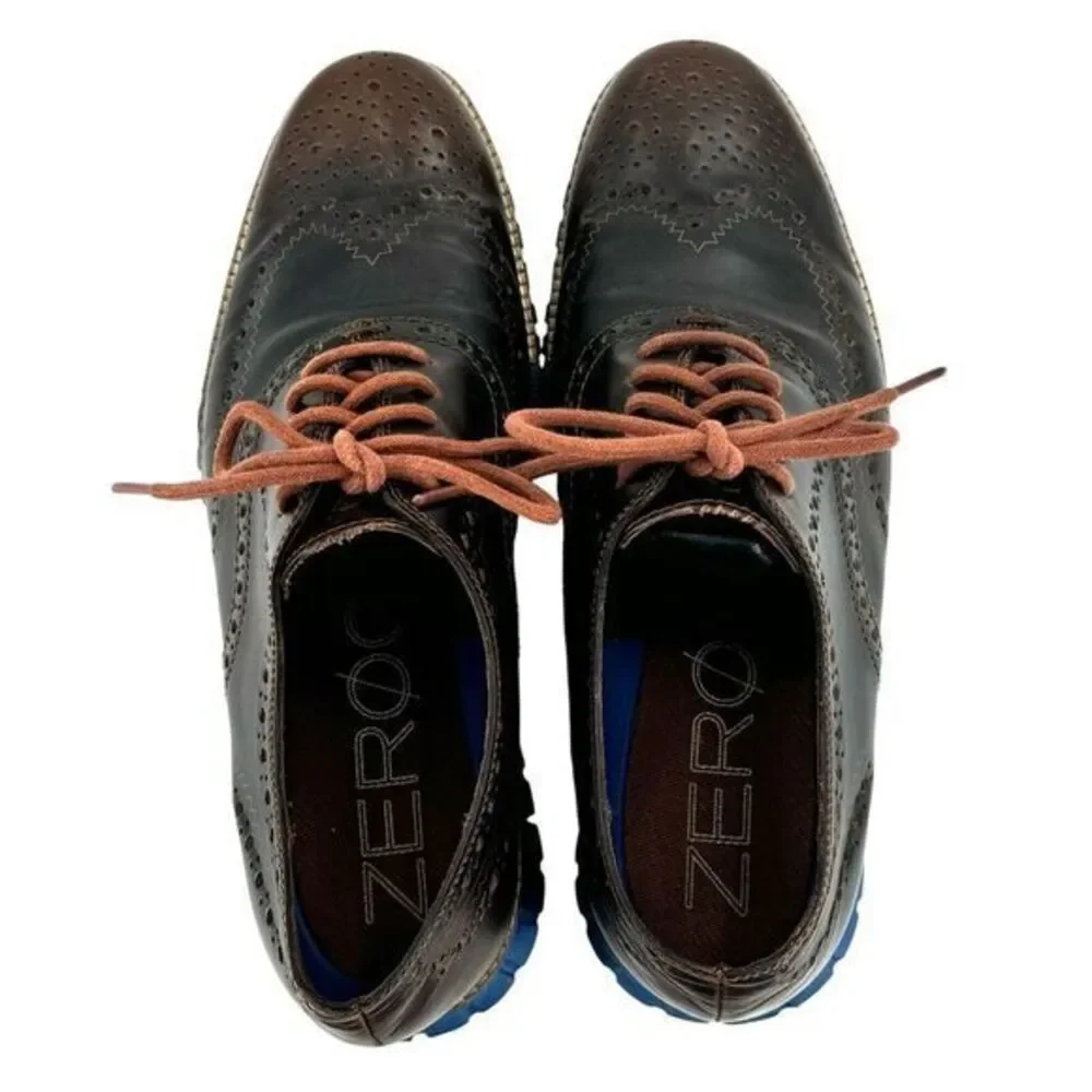 Cole Haan Zerogrand‎ Wingtip Oxford Shoes C26207 Blue Brown Leather Men's 8 M